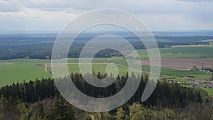 Aerial view of forest fields meadows countryside landscape,
