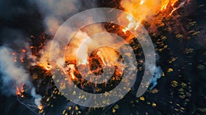 Aerial view of forest fire. Generative Ai