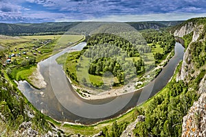 Aerial view on forest and river