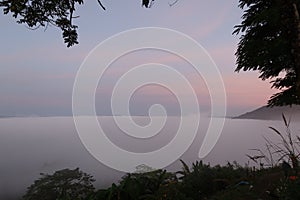 Aerial view, forest, trees, fog, beautiful Thailand, winter, selectable focus, Khao Kho viewpoint, Phetchabun, Thailand