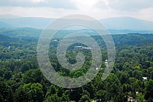 An aerial view of the forested landscape