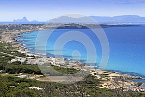 Aerial view Formentera island Ibiza horizon