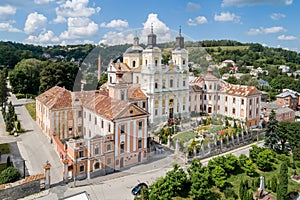 Aerial view of former jesuit collegium and monastery in Kremenets town, Ternopil region, Ukraine