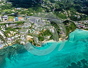 Aerial view of Fort Fleur d`epee, Bas du Fort, Le Gosier, Grande-Terre, Guadeloupe, Caribbean