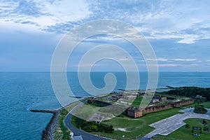 Aerial view of Fort Gaines at sunset on Dauphin Island, Alabama in July 2022