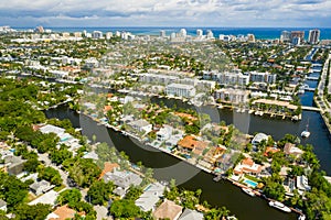 Aerial view of Fort Lauderdale Florida Las Olas Isles upscale single family homes photo