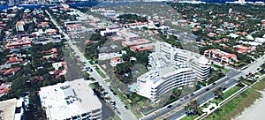 Aerial view of Fort Lauderdale skyline in slow motion from drone, Florida