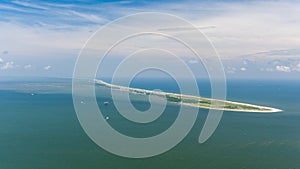 Aerial view of Fort Morgan, Alabama at Mobile Bay and the Gulf of Mexico