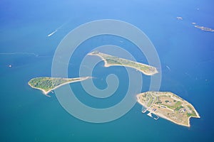 Aerial view of Fort Warren in Boston Harbor.