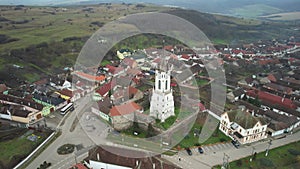 Aerial view of Fortified Church `Cetatea Greavilor` GÃ¢rbova Transylvania Romania