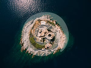 Aerial view of fortress Mamula on the island. Kotor Bay, Montenegro