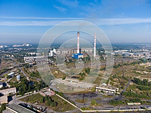 Aerial view of fossil fuel thermal power station