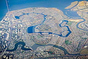 Aerial view Foster City, a planned city located in San Mateo County, San Francisco bay, California photo