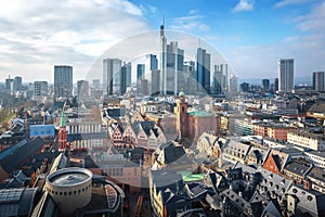 Aerial view of Frankfurt with Romerberg Square and skyscrapers - Frankfurt, Germany