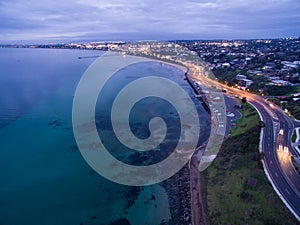Aerial view of Frankston foreshore at dusk