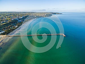 Aerial view of Frankston pier, Melbourne, Australia