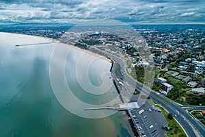 Aerial view of Frankston suburb coastline.