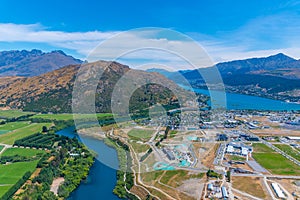 Aerial view of Frankton district of Queenstown in New Zealand