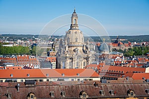 Aerial view of Frauenkirche Church - Dresden, Saxony, Germany