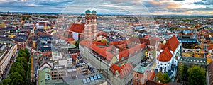 Aerial view of the Frauenkirche, a church in Munich, Bavaria,