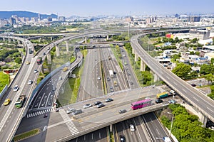 Aerial view of  freeway interchange in kaohsiung city.