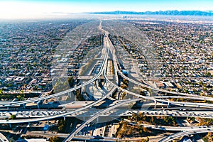 Aerial view of a freeway intersection in Los Angeles photo