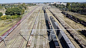 Aerial View of a Freight Rail Yard in Operation