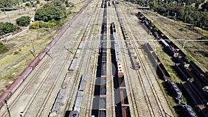 Aerial View of a Freight Rail Yard in Operation