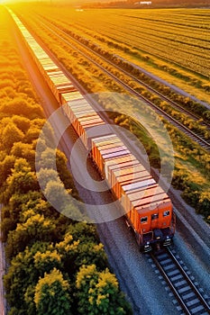 Aerial view of a freight train.