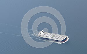 Aerial view of a freighter ship. photo
