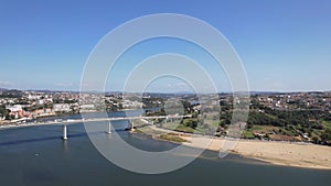 Aerial view of Freixo bridge in Porto, Portugal
