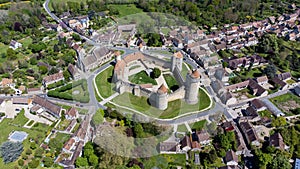 Aerial view of the French castle of Blandy les Tours in Seine et Marne