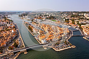 Aerial view of French seaside town of Martigues on Mediterranean coast