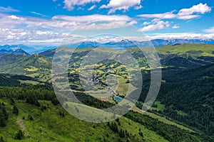 aerial view on the french town of gresse en vercors