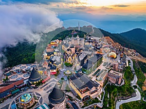 Aerial view of French village at bana hills, Da nang, Vietnam