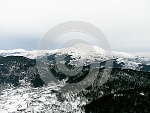 Aerial view of Frozen Golcuk lake at Odemis Izmir in winter season