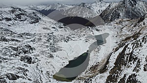 Aerial view of frozen lagoon from the above