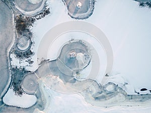 Aerial view of frozen Nemunas river, Lithuania