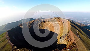 Aerial view, Full crater of the volcano Vesuvius, Italy, Naples, Epic volcano footage from height