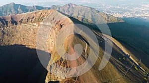 Aerial view, Full crater of the volcano Vesuvius, Italy, Naples, Epic volcano footage from height