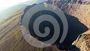 Aerial view, Full crater of the volcano Vesuvius, Italy, Naples, Epic volcano footage from height