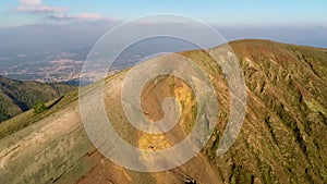 Aerial view, Full crater of the volcano Vesuvius, Italy, Naples, Epic volcano footage from height