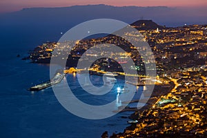 Aerial view of Funchal by night, Madeira Island