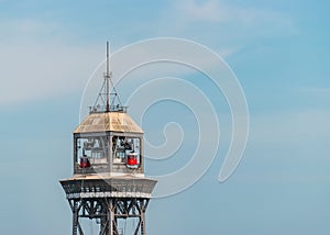 Aerial view of funicular tower in Barcelona city