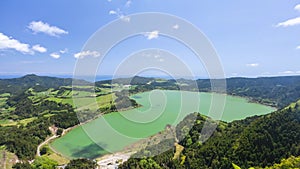 Aerial view of Furnas lake, Azores, Portugal