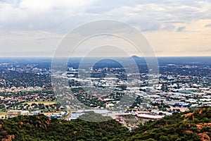 Aerial view of Gaborone CBD spread out over the savannah, Gabor