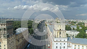 Aerial view of Gagarin Square on a sunny summer day in Moscow