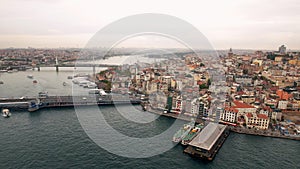 Aerial view of Galata Bridge. Turkey, Istanbul panoramic view. Tourist destinations.