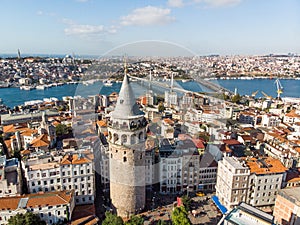 Aerial View of Galata Tower in Istanbul / Turkey.