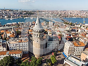 Aerial View of Galata Tower in Istanbul / Turkey.